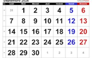 Calendrier du BCV Septembre 2026